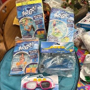 Inflatable Swim Arm Bands, Octopus Mini-Mat Float, Mask and Goggles